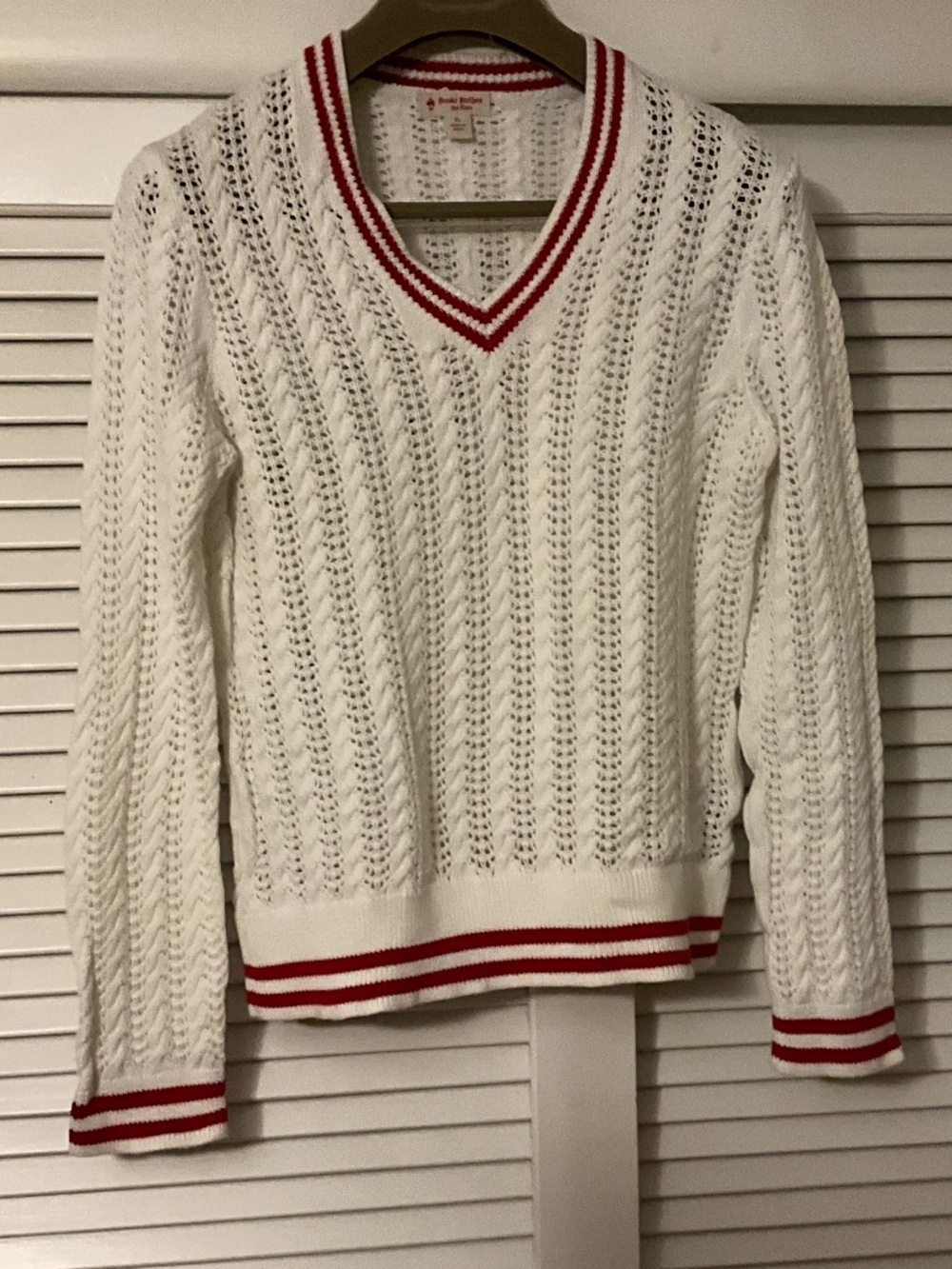 Brooks Brothers Red Fleece Pullover Sweater, White & Red